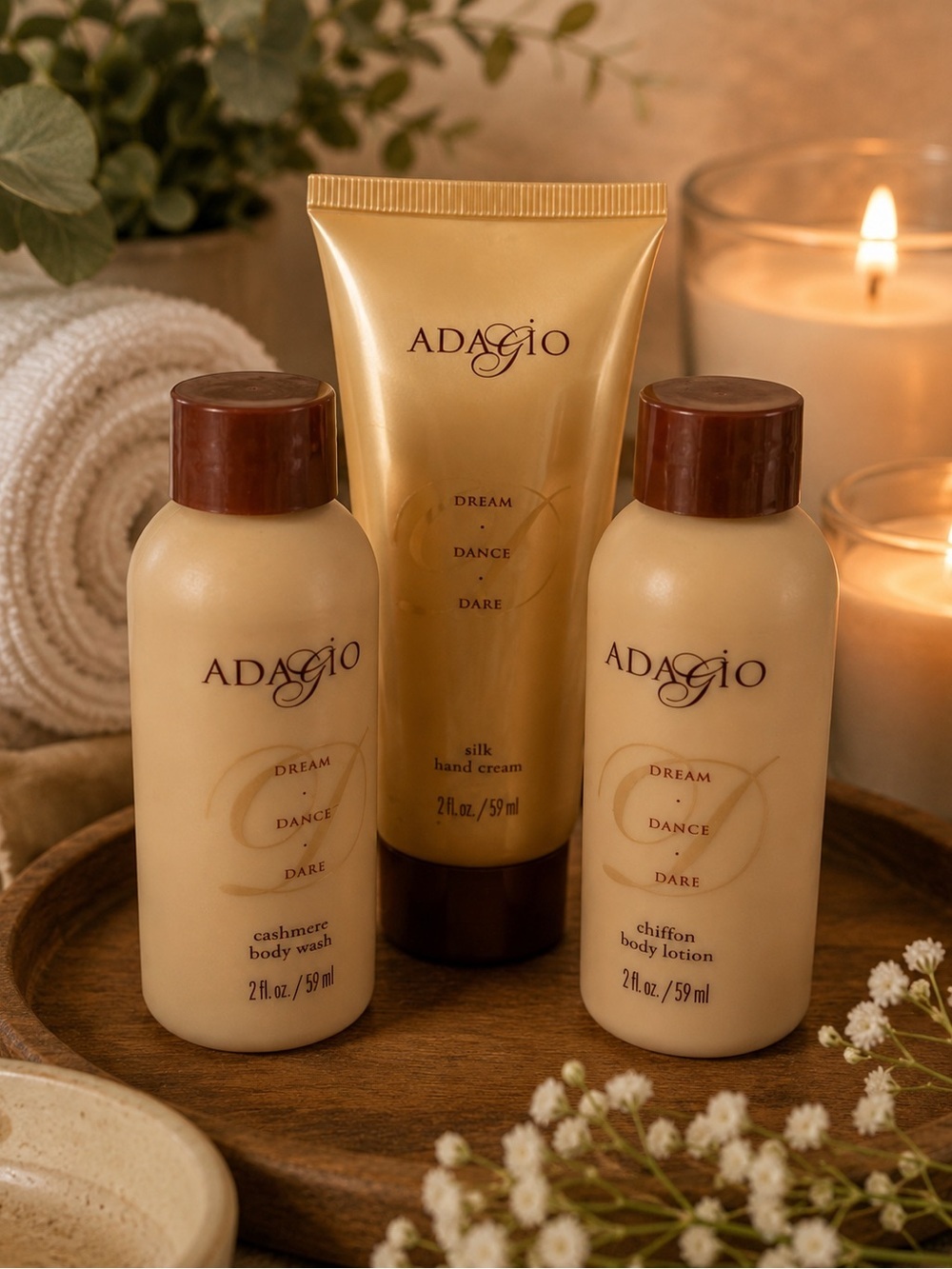 Adagio Dream Dance Dare Bath & Body Travel Set Body Wash Lotion Cream